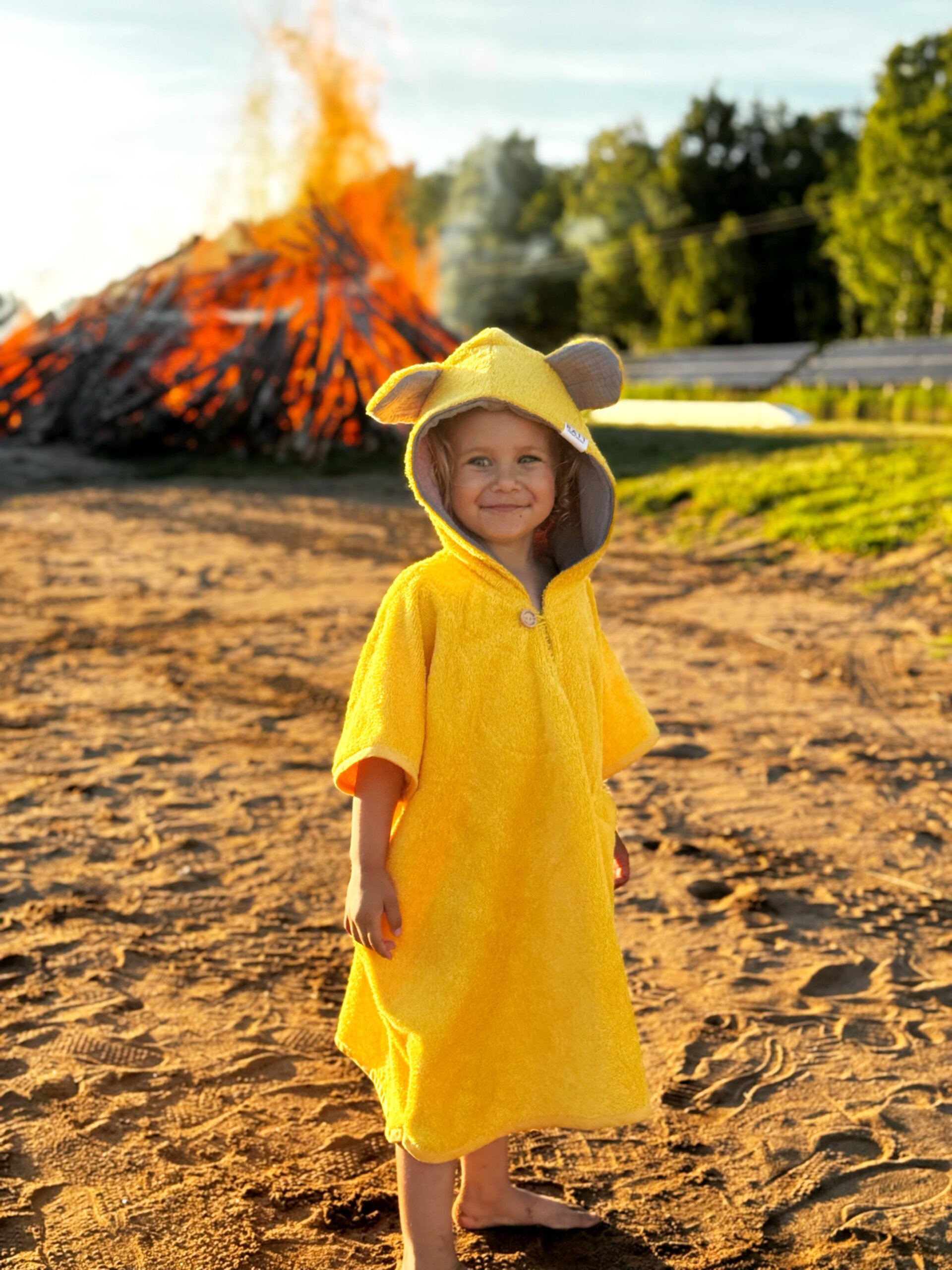 Toddlers' Short Sleeve Cotton Terry Cloth Poncho TEDDY BEAR