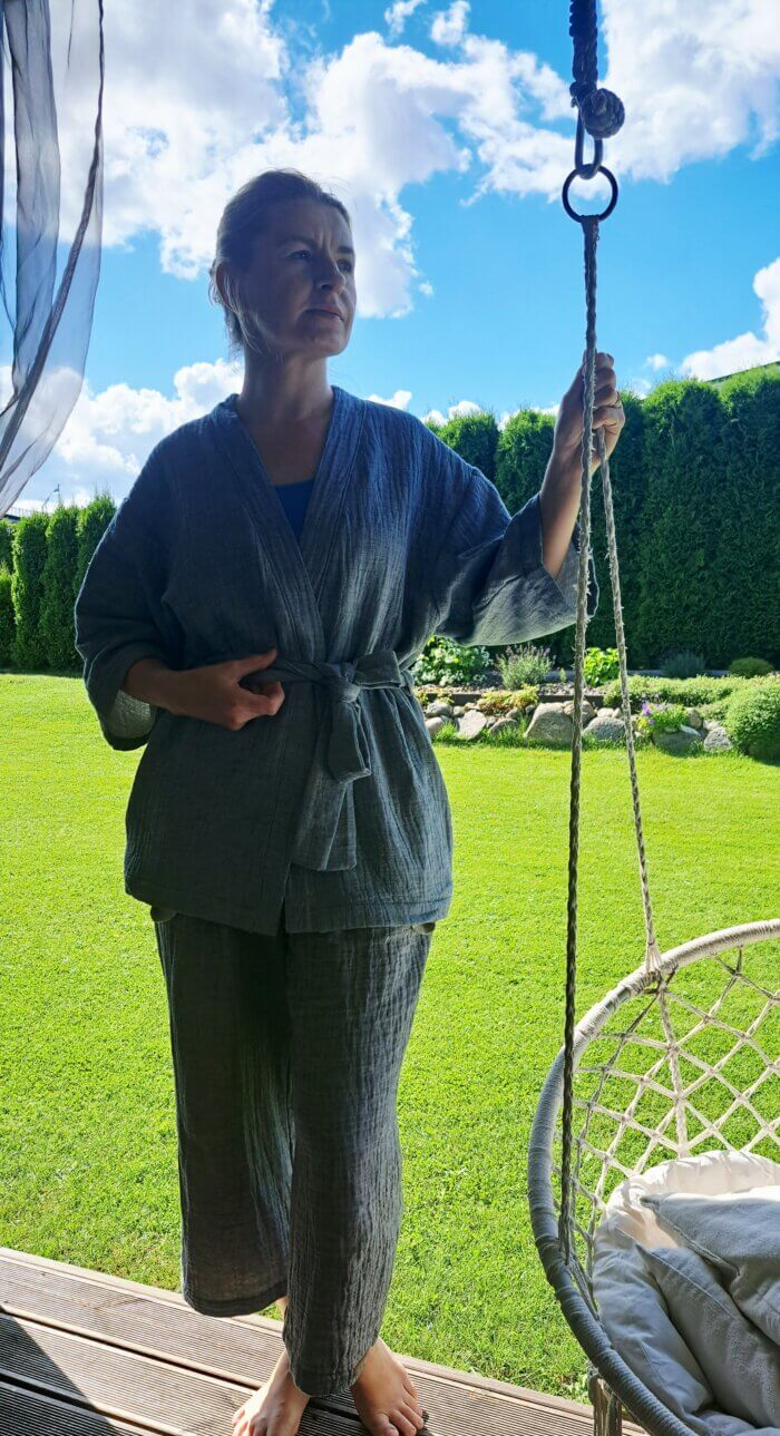 Melange musliinist lühike kimono jakk